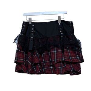 Hot Topic Micro Mini Skirt L Tiered Ruffle Buckles Mesh Lace Up Y2K Style